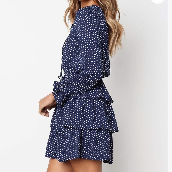 Navy and White Keyhole Ruffle Skirt Mini Dress - Picture 4 of 11